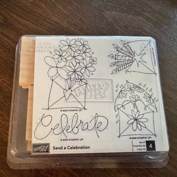 Stampin Up SEND A CELEBRATION flowers birthday candles heart Rubber Stamp Set - Picture 1 of 3